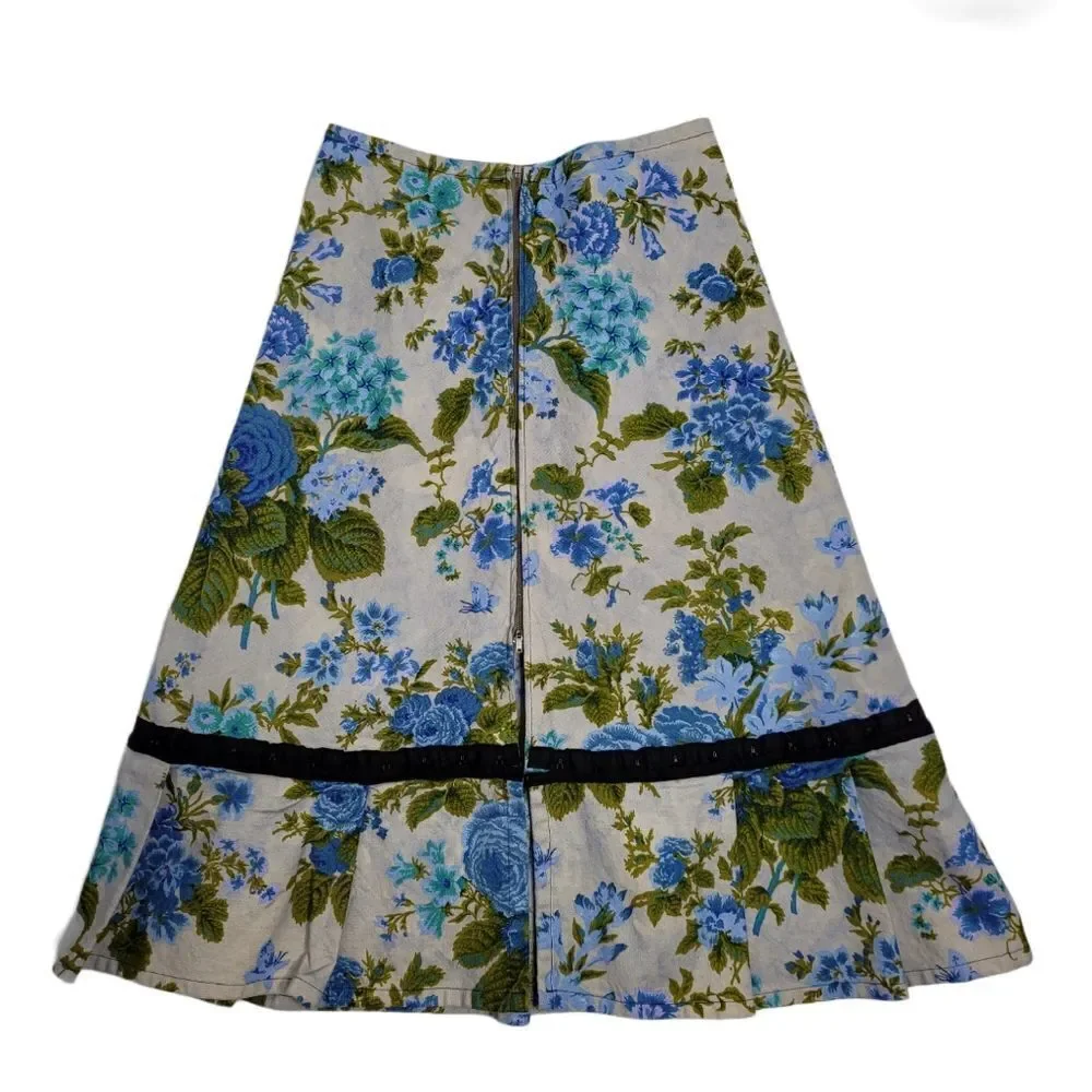 ABANDON SHIP skirt textured tapestry floral rose midi XS‎